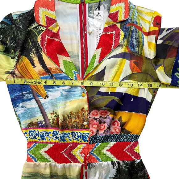 ALICE + OLIVIA Leighton Pajama Romper In Island Dreams Multi - Picture 10 of 12